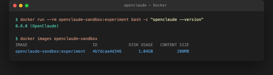 OpenClaude 0.8.0 在 Docker 容器內安裝確認